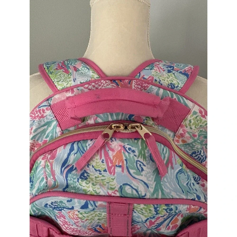 Lilly Pulitzer for Pottery Barn Mermaid Cove Print Backpack Pink Gold Zipper